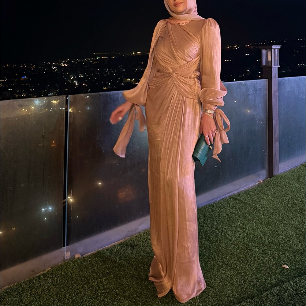 Elegant Rose Gold Long Evening Gown